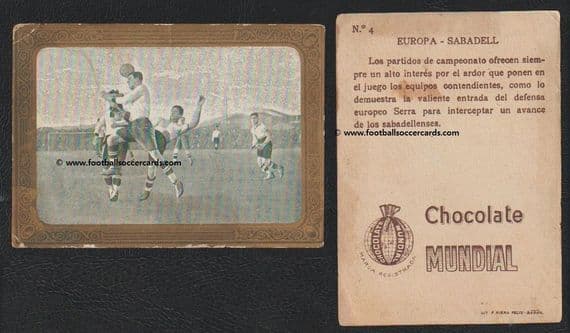 1922 Mundial Chox golden framed card of Pedro Serra of CD Europa v Sabadell