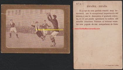 1922 Spanish Chocolates golden framed trade card of Ventura the goalie-striker for Espanyol v Spain