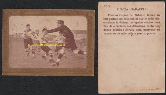 1922 Spanish Chox golden framed card of great goalie Juan Bordoy for CD Europa