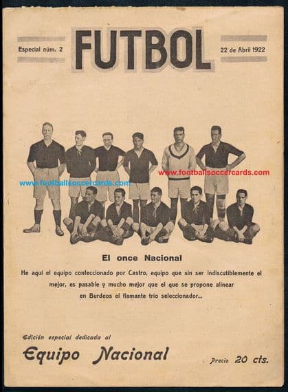 1922 STAR ITEM 'Futbol' Greatest footballers voted & pictured Kinké Zamora Samitier Alcantara Penà