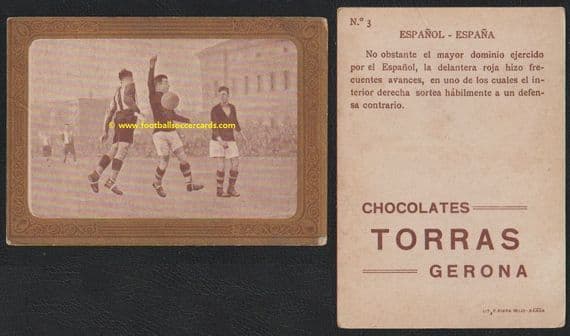 1922 Torras Chocolates golden framed trade card Spain v Espanyol Feb'22 match.jpg