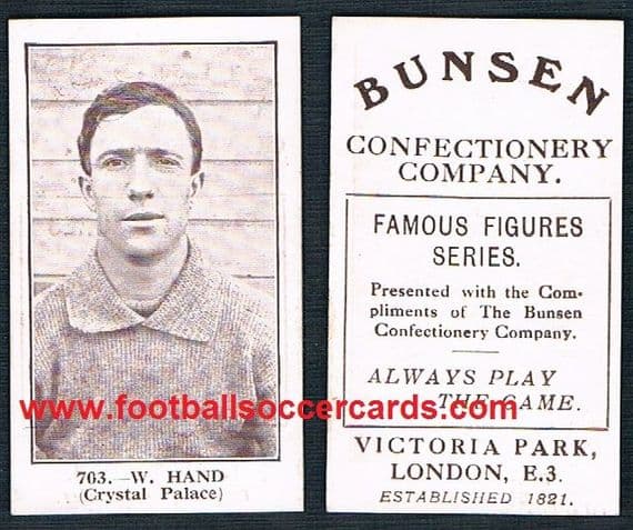 1922 W Hand Crystal Palace Bunsen sepia series 703 football card, a top rarity
