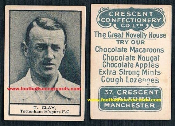 1923-24 Thomas Clay the Spurs captain on a Crescent confectionery card, also a Foxes player