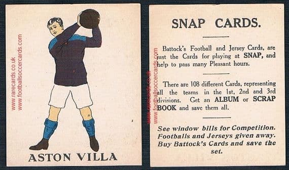 1923 Aston Villa type III J.C. Battock football trade card