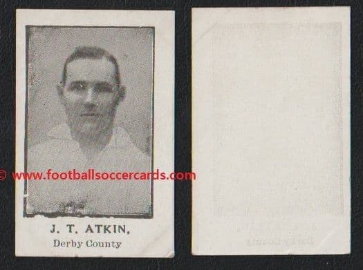 1923 Barratt & Co eraly card of J T Atkin of Derby County