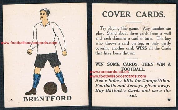 1923 Battocks Brentford HEAVY LETTERING -Cover Cards- type back x.rare redemption card