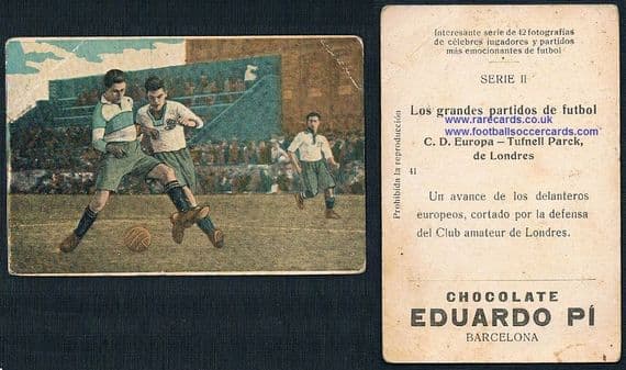 1923 Eduardo Pi trade cards Arsenal interest Tufnell Park Europa SOLD