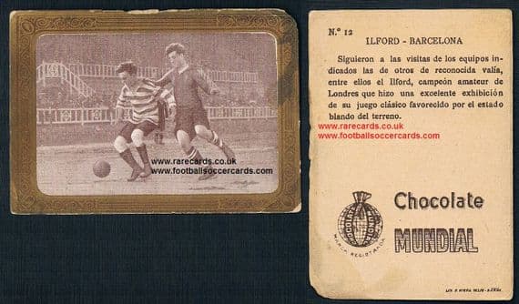 1923 golden border WHU interest Ilford v Barcelona Spanish card 12 Mundial Chox - SOLD