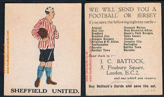 1923 J.C. Battock football trade card Sheffield United