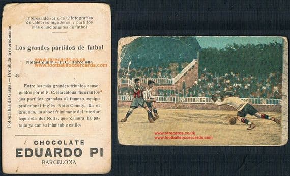 1923 Notts County v barcelona Eduardo Pi Spanish trade card