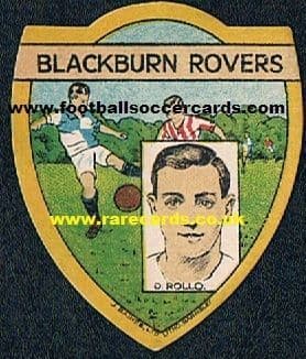 1924-25 Blackburn & Ireland David Rollo on a superb thick-card later issue Baines shield
