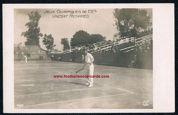 1924 A&N Paris Vincent Richards x2 GOLD OLYMPICS & Grand Slam winner tennis legend postcard 452
