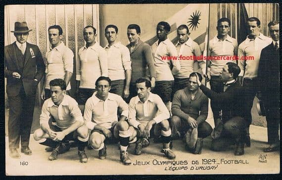 1924 Andrade, Cea & Nasazzi rookie card ORIGINAL postcard from '24 Paris Olympics Uruguay