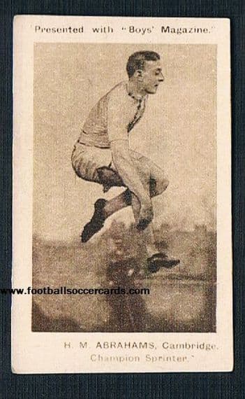 1924 Boys Magazine trade card of Chariots of Fire English runner world beater Harold Abrahams