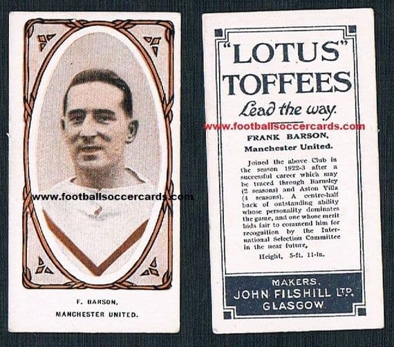 1924 Frank Barson AVFC MUFC FILSHILL Lotus Toffee card