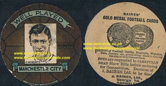 1924 Frank Roberts Manchester City Baines Ltd Barnsley ball card