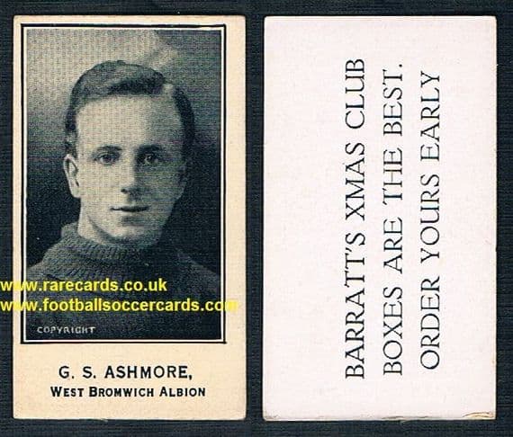 1924 G.S. Ashmore WBA West Brom VARNISHED FRONT Barratt Sherbet Novelties card