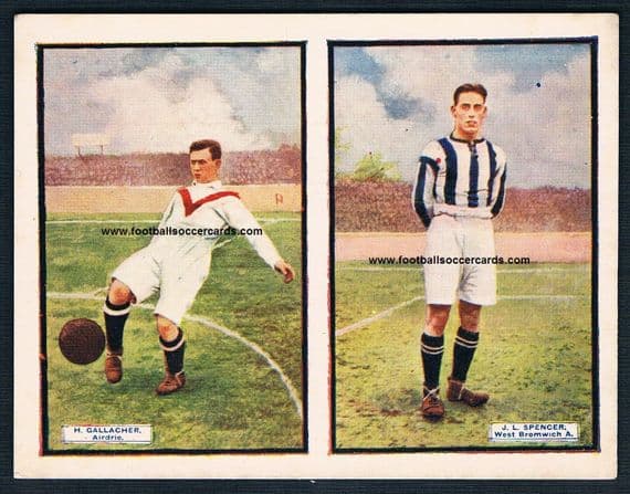 1924 Hughie Gallacher Airdrie uncut ROOKIE CARD pair, Adventure Coloured Photos Star Footballers