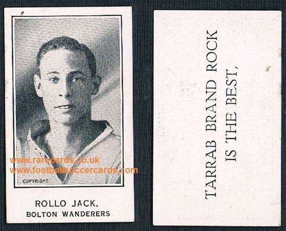 1924 Jack Rollo Bolton Wanderers Plymouth Barratt Tarrab Brand Rock soccer trade card