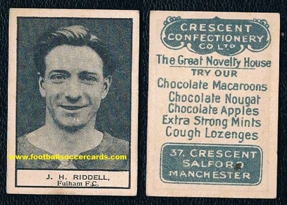 1924 James Riddell Crescent Salford card, Glasgow Rangers Fulham Dumbarton Millwall Wigan St Mirren