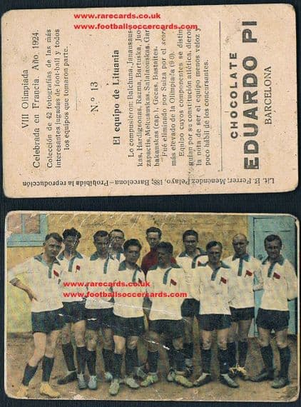 1924 Lithuania Lietuva 1st soccer card Eduardo Pi  SOLD