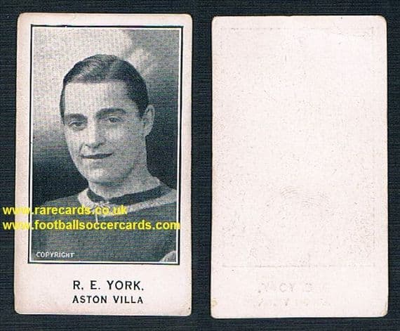 1924 PLAIN BACK Richard 'Dickie' Yorke R.E. Aston Villa Barratt Sherbet Novelties card