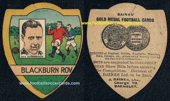 1925 -26 Baines card Syd Puddefoot Blackburn Rovers THICK CARDSTOCK not paper PROVES BAINES 1925-6!