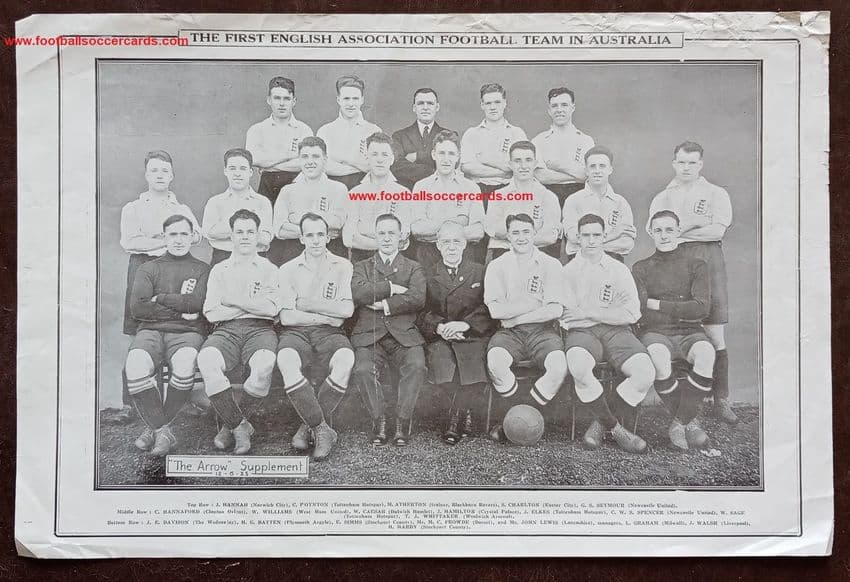 1925 Arrow Mag ENGLAND supplement 1st team tour Australia, Millwall Plymouth Arsenal Liverpool Spurs