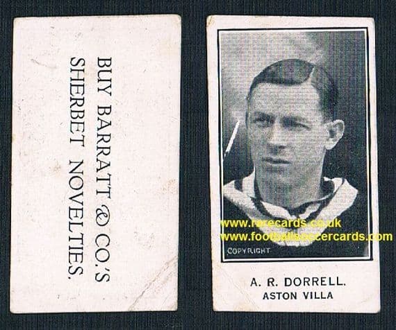 1925 Aston Villa A.R. Dorrell Barratt's Sherbet Novelties soccer trade card