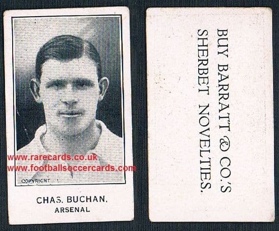 1925 Barratt Chas Buchan Arsenal footballer card Sherbet Novelties back