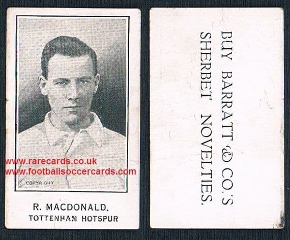 1925 R MacDonald Tottenham Hotspur Barratt's Sherbet Novelties back