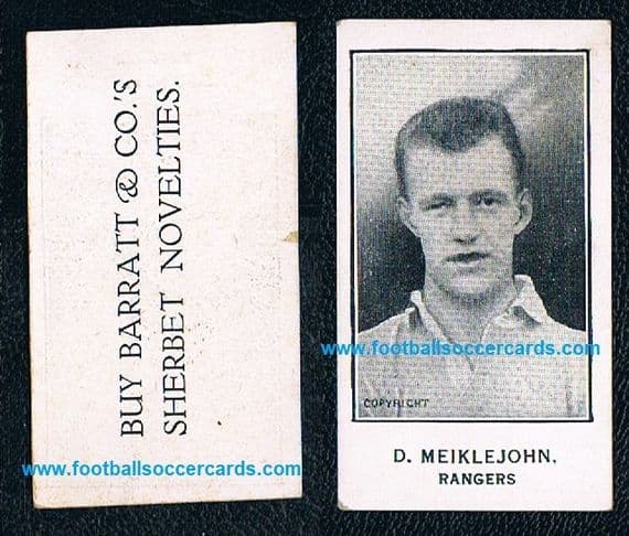 1925 Rangers Barratt 1925 Meickeljohn SHERBET back, matt type, rare variation - different backs