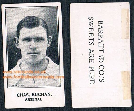 1926 Barratt Chas Buchan Arsenal footballer card "Sweets Are Pure" back