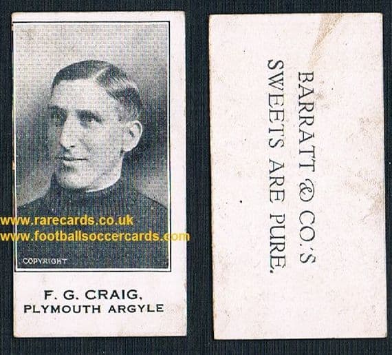 1926 Barratt & Co F.G. Craig Plymouth Argyle footballer card "Sweets Are Pure" variety