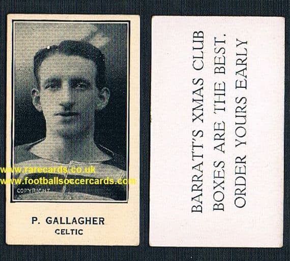 1926 Barratt P. Gallagher Celtic rare gloss cream Xmas Boxes variety footballer card
