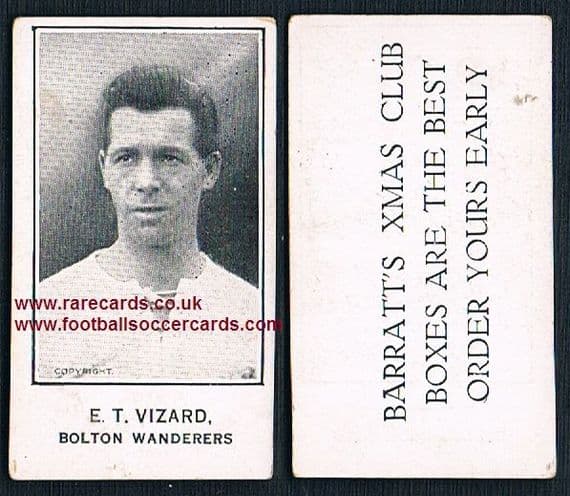 1926 E T Vizard Bolton Wanderers Barratt's Xmas Boxes card