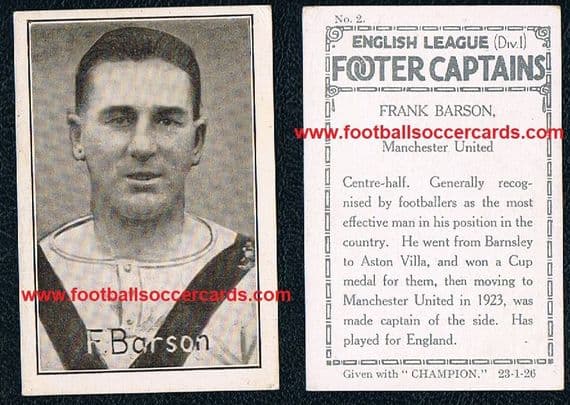 1926 Frank Barson Man Utd Champion comic Captains card