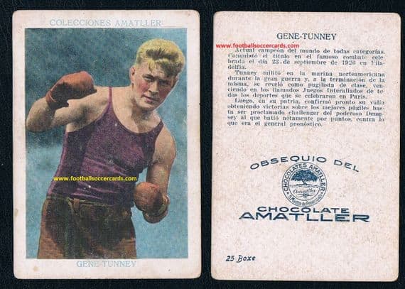 1926 Gene Tunney rookie card HOF ALL Time Great boxer World Champion, Amatller Chox, from Spain