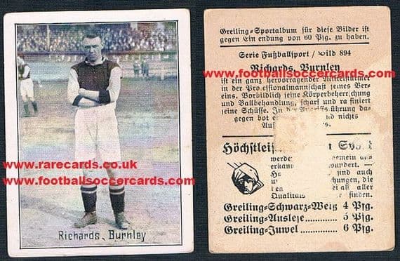 1926 Greiling German card of Percy Richards Burnley & Plymouth AMR low price