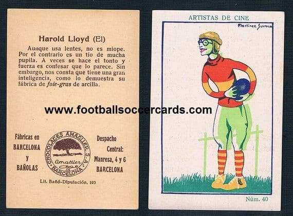 1926 Hollywood legend Harold Lloyd as The Freshman Gridiron scene from the movie Spanish trade card