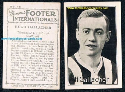 1926 Hugh Gallacher Newcastle Utd Champion comic Internationals #16 card