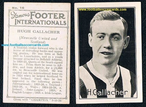 1926 Hugh Gallacher Newcastle Utd Champion comic Internationals #16 card
