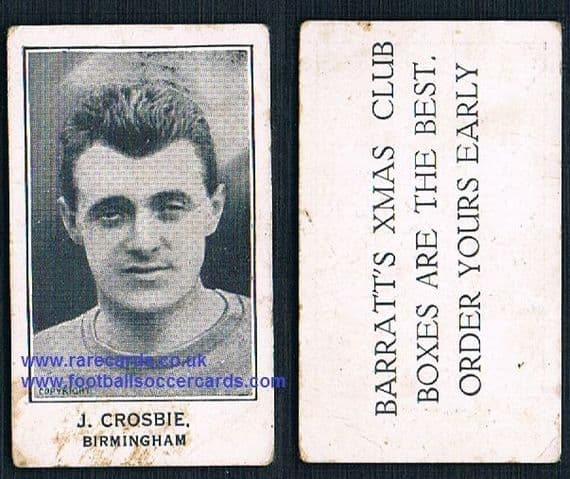 1926 J Crosbie Birmingham City Barratt's Xmas Boxes card