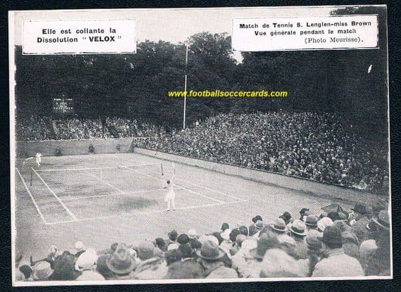 1926 Mary Kendall Browne v Suzanne Lenglen tennis match action Prestine Velox trade card