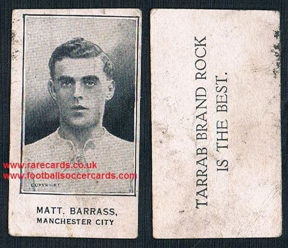 1926 Matt Barrass Blackpool Manchester City Barratt's Tarrab Brand Rock card