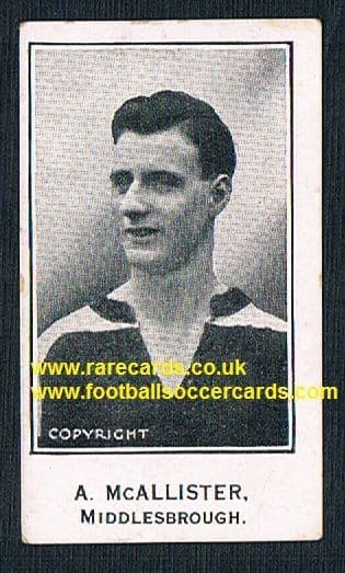 1926 McAllister Middlesbrough Barratt & Co football trade card "Xmas boxes" back type
