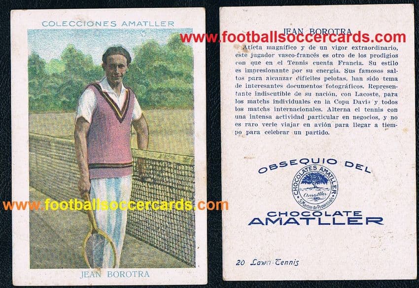 1926 (not 1930! Graders are wrong) early Jean Borotra VG Amatller Lawn Tennis card from Spain