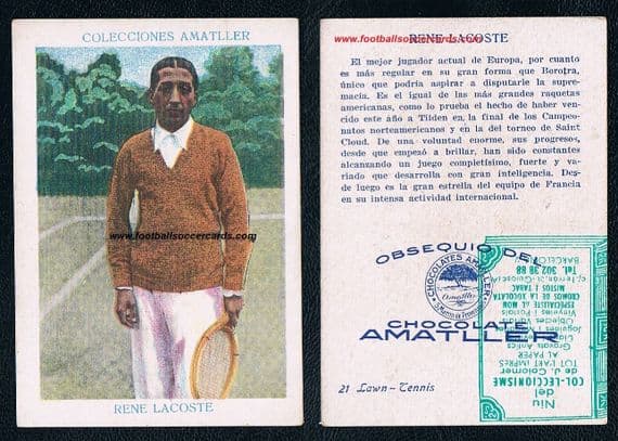 1926 Rene Lacoste Lawn Tennis Amatller card from Spain, superb!