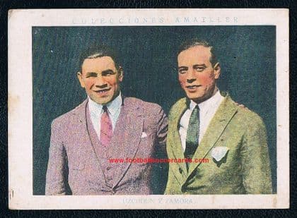 1926 Spanish card of Ricardo Zamora with boxer Uzcudun by Amatller