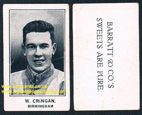 1926 W. Jimmy Cringan Birmingham City Barratt's Sweets Are Pure card